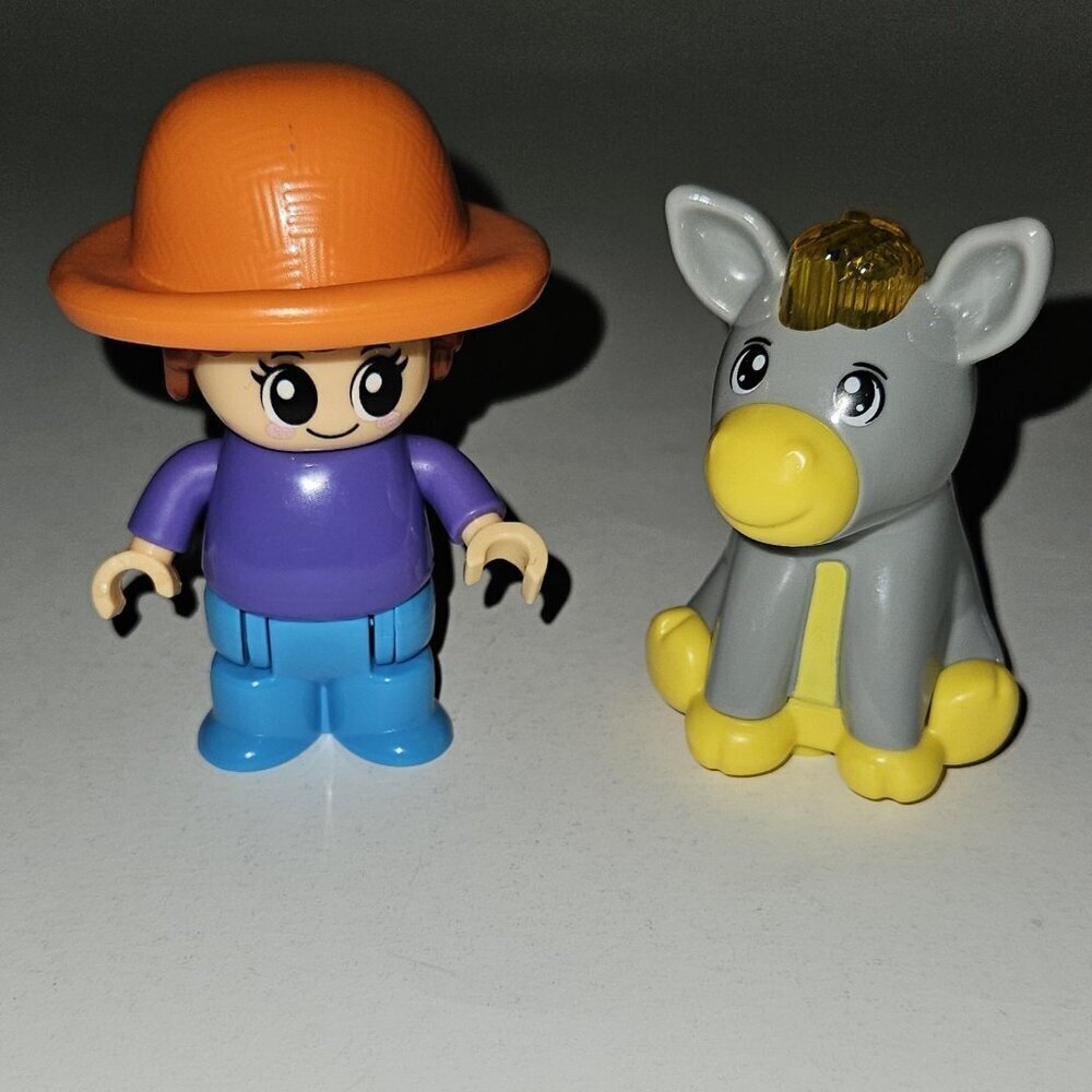 2 Vtech Learn & Grow Farm Woman Farmer Gray Donkey Horse Replacement Figures
